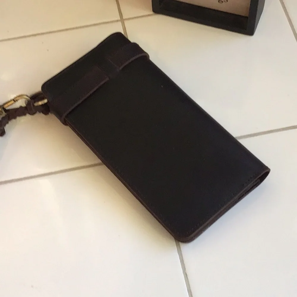 Vintage 80s Long Biker Leather Wallet/Braided Strap